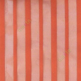 Orange color vertical pencil stripes net finished vertical and horizontal thread crossing checks poly sheer curtain